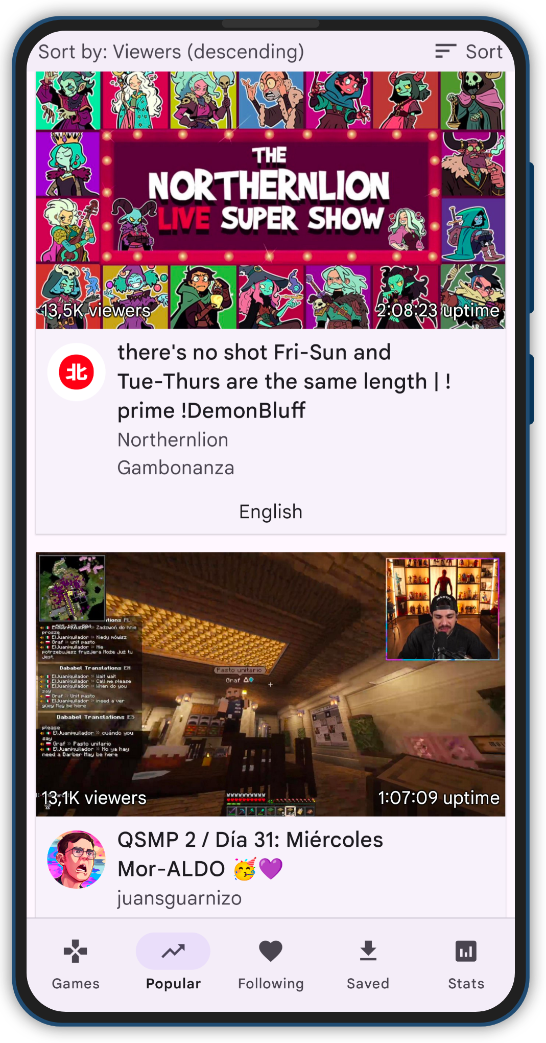 ThystTV popular streams discovery screen from popular tab clean.png