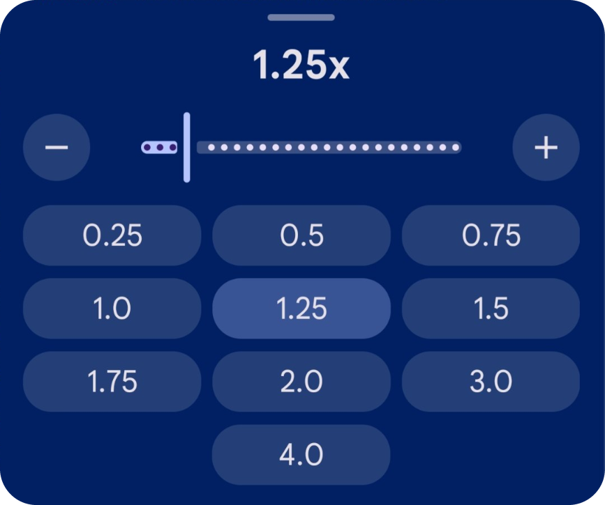 Playback speed popup showing 1.25x speed